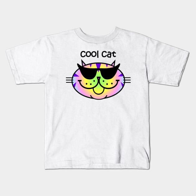 Cool Cat 2 - Rainbow Tabby Kids T-Shirt by RawSunArt